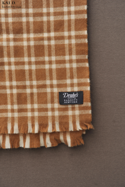 Drakes Checked Wool Scarf - Tan
