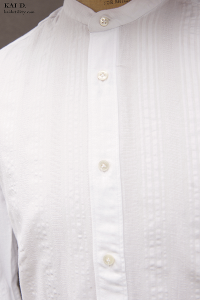 Texture Stripe Band Collar Shirt - 37, 39, 41