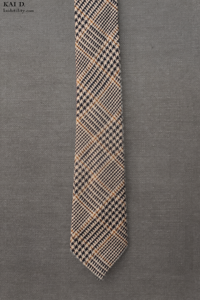 Glen Plaid Irish Linen Tie - Black/gold/tan