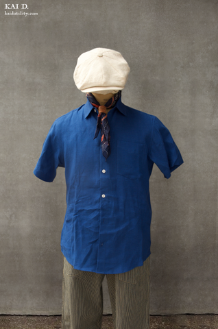 Belgian Linen Short Sleeve Shirt - Brilliant Blue - L