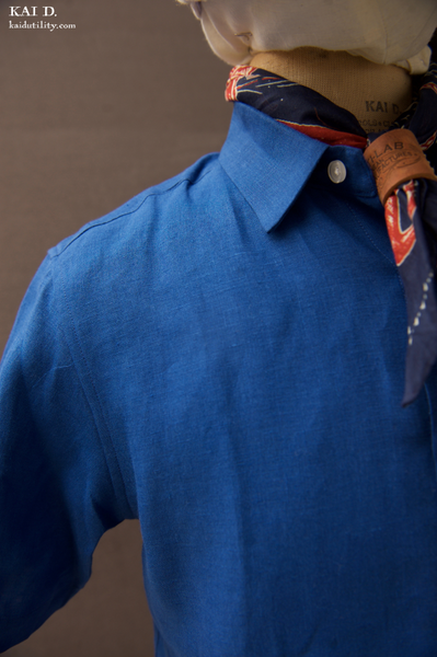 Belgian Linen Short Sleeve Shirt - Brilliant Blue - L