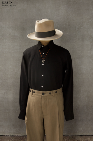 Long Sleeve Linen Shirt - Black - M
