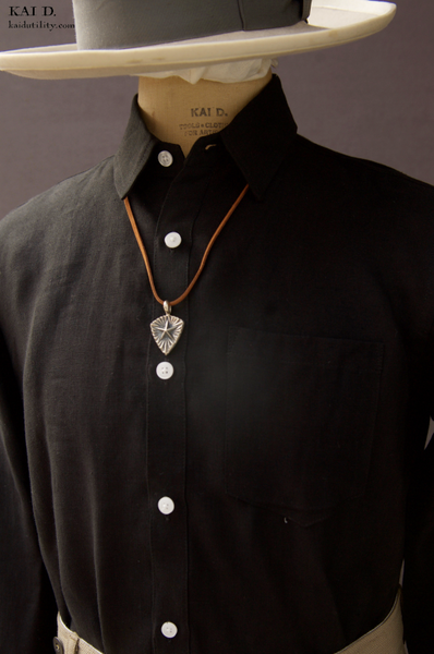 Long Sleeve Linen Shirt - Black - M