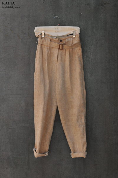 Kaylee Belted Pants - Herringbone Linen - Peach - S