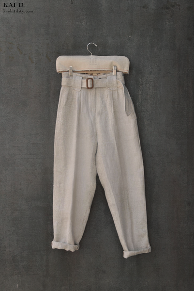 Kaylee Belted Pants - Linen Herringbone - Oatmeal - L