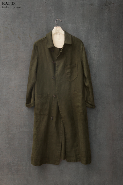 Heavy Linen Anthropologist Coat - Dark Green - S, M