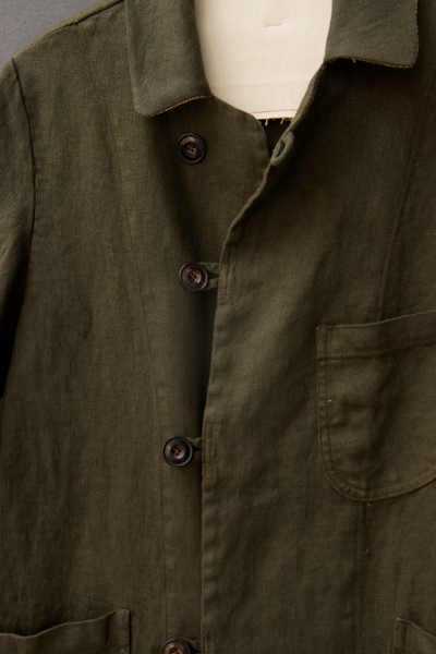 Heavy Linen Anthropologist Coat - Dark Green - S, M