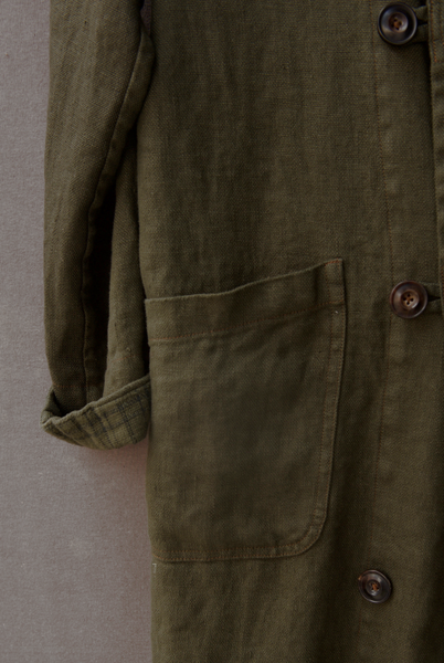 Heavy Linen Anthropologist Coat - Dark Green - S, M