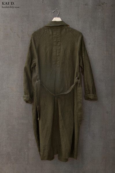 Heavy Linen Anthropologist Coat - Dark Green - S, M