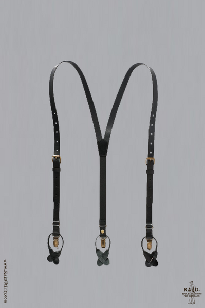 Skinny Leather Suspenders - Black