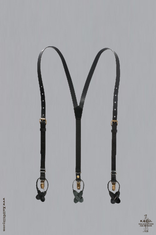 Skinny Leather Suspenders - Black