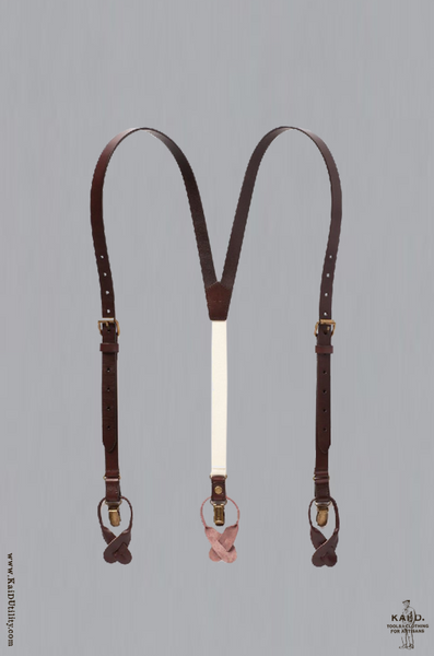 Skinny Leather Suspenders - Brown