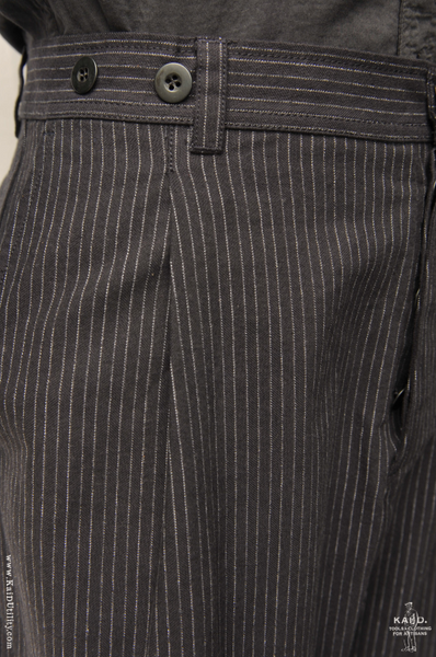 Cotton Full Cut Trousers - Black Pinstripe - 34