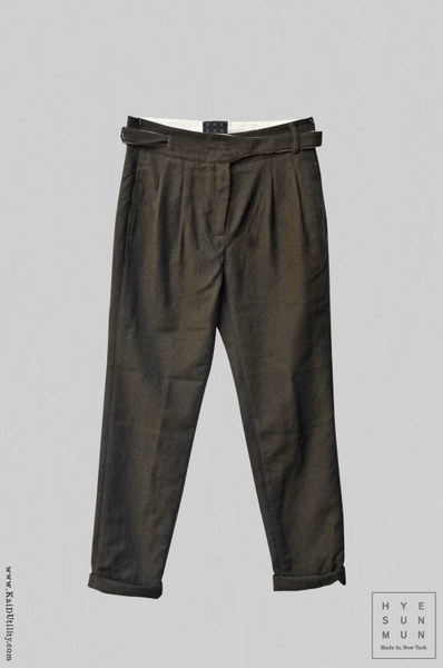 Isa Belted Pants - Olive Brushed Wool - S