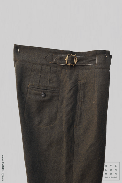 Isa Belted Pants - Olive Brushed Wool - S