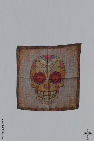 Printed Wool Pocket Square - Skull