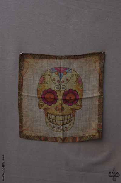 Printed Wool Pocket Square - Skull