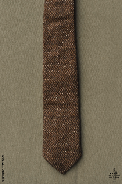 Herringbone Tweed Wool Tie - Dark Brown