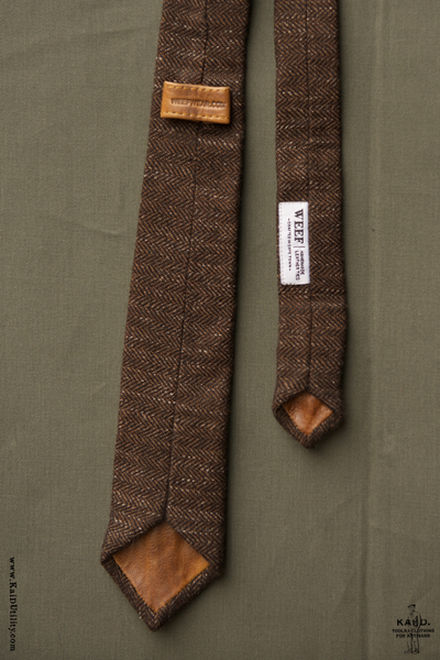 Herringbone Tweed Wool Tie - Dark Brown