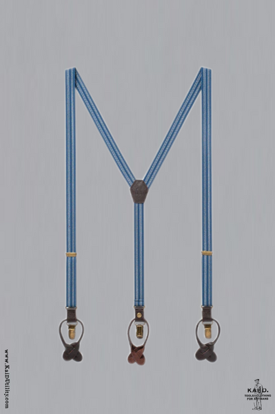 Skinny Elastic Suspenders - Blue Stripe