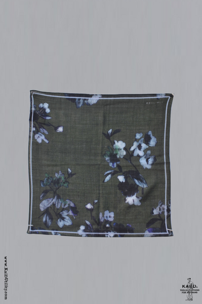 Printed Wool Pocket Square - Green Floral