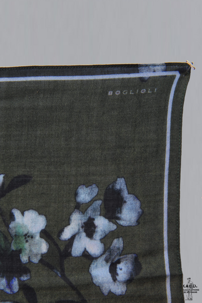 Printed Wool Pocket Square - Green Floral