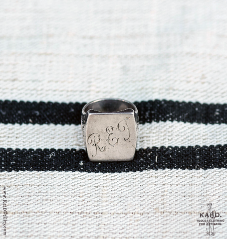 Vintage Silver Initials Ring - Size 10 1/4
