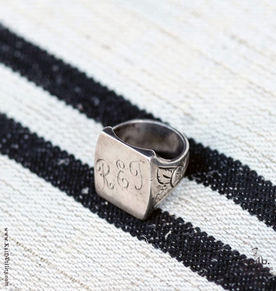 Vintage Silver Initials Ring - Size 10 1/4