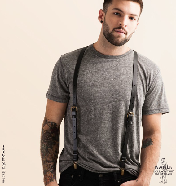Skinny Leather Suspenders - Black