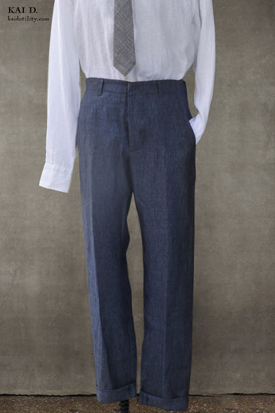 Light Belgian Linen Borough Pants - Denim Blue - 30, 32, 34, 36